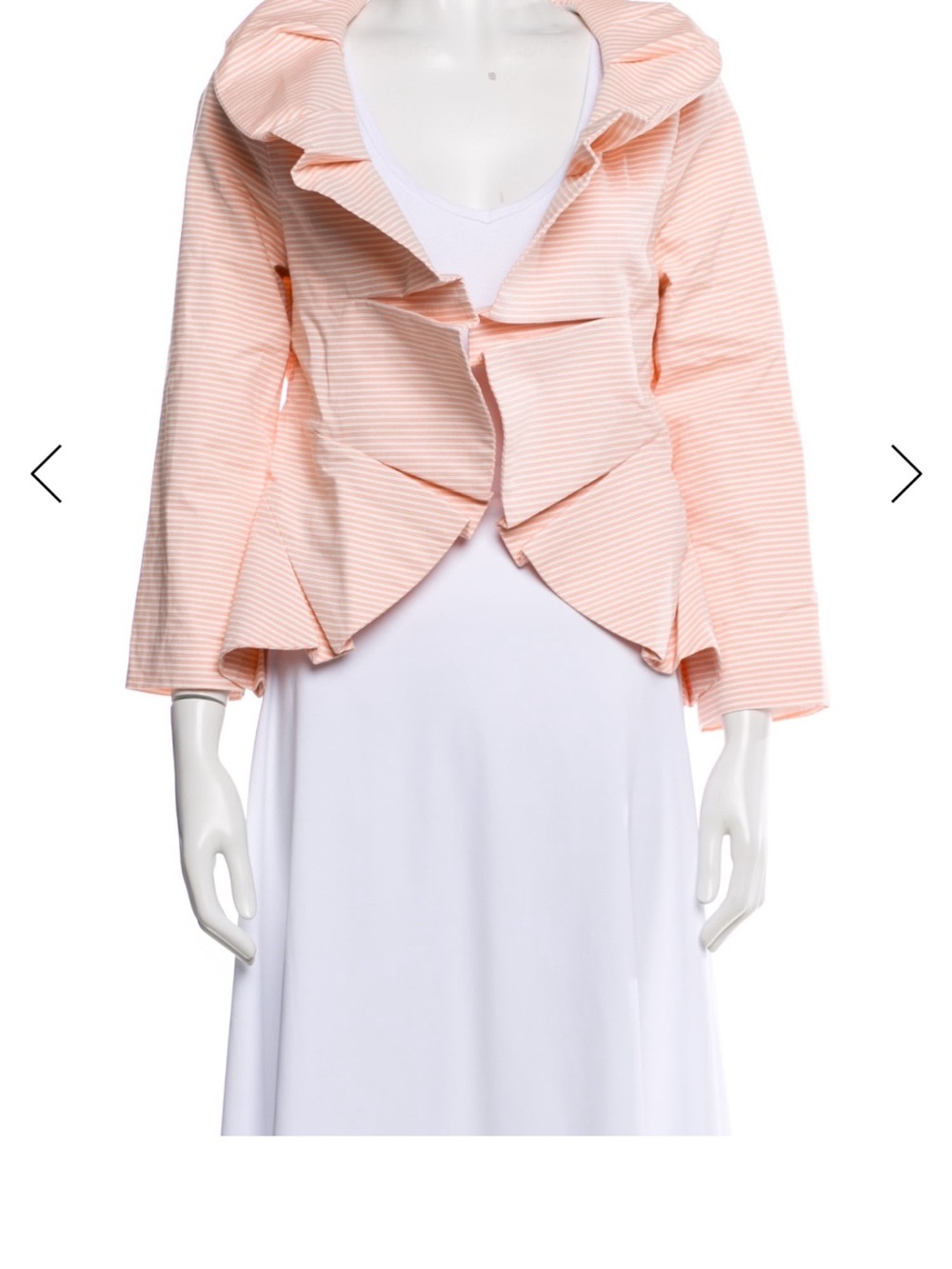 Buru Peach Striped Ruffle Open Jacket
